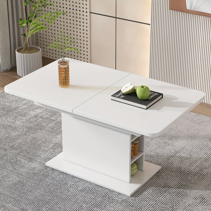 Uitklapbare Eettafel – Uitbreidbare Tafel – Opklapbare Werktafel – Koffietafel – Opbergtafel – Wit – Hardhout & Metaal – Ruimtebesparend Ontwerp – Geïntegreerde Opbergruimte