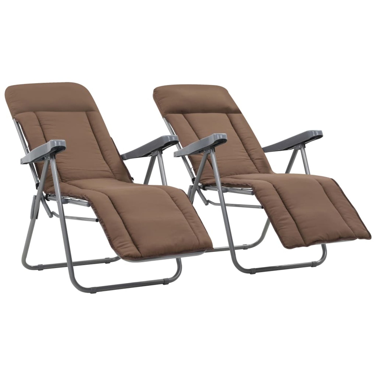 Stoelen – Tuinstoelen – Klapstoelen – Lounge Stoelen – Relaxstoelen – Verstelbare Rugleuning – Gepoedercoat Stalen Frame – Set Van 2 Met Kussens En Hoofdsteun – Bruin – Comfortabel En Stevig