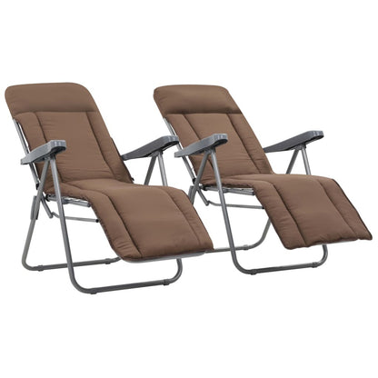 Stoelen – Tuinstoelen – Klapstoelen – Lounge Stoelen – Relaxstoelen – Verstelbare Rugleuning – Gepoedercoat Stalen Frame – Set Van 2 Met Kussens En Hoofdsteun – Bruin – Comfortabel En Stevig