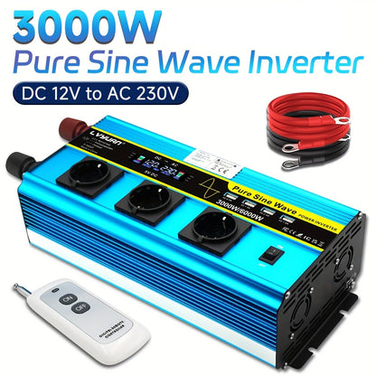 Omvormer – Spanningsomvormer – Inverter – Voedingsadapter – Converter – 12V 3000W – 220-240V AC Uitgang – Robuuste Behuizing