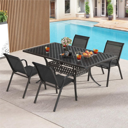 Tuinstoelen – Tuinstoelen – Balkonstoelen – Terrasstoelen – Stapelbare Stoelen – Metalen Frame – Ergonomisch Met Armleuningen – Draagvermogen 150 kg – Zwarte Textiel Bekleding