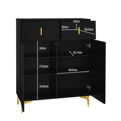 Dressoir – Sidetable – Opbergkast – Schoenenkast – Dressoirkast – Zwart Met Goudkleurige Details – Verstelbare Planken – Push-To-Open Mechanisme