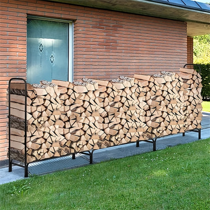 Houtopslag – Houtdrager – Brandhoutrek – Houtrek – Houtopbergkast – Verstelbaar in 3 Lengtes – Draagvermogen 408 kg – Zwart Gepoedercoat Staal – Weerbestendig