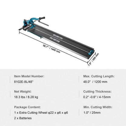 Tegelknipper 1200 mm – Tegelsnijder – Handmatige Tegelsnijder – Keramische Snijder – Porseleinen Tegelknipper – Tungsten Carbide Snijwiel – Infrarood Positionering