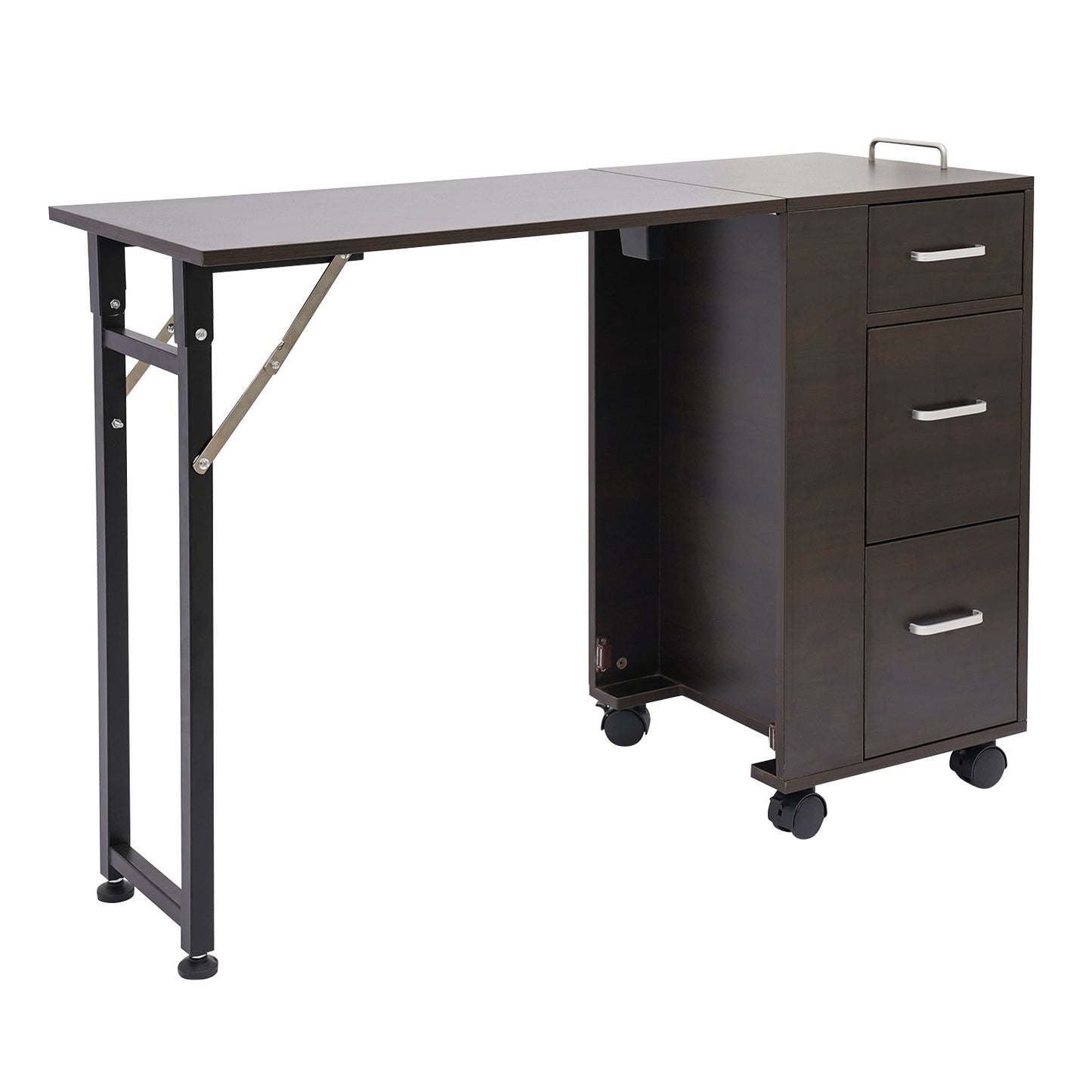 Manicure Tafel – Nageltafel – Nagelstudio Meubel – Schoonheidstafel – Bureau – Inklapbaar & Mobiel – Stille Lades & Stevig MDF Donkerbruin