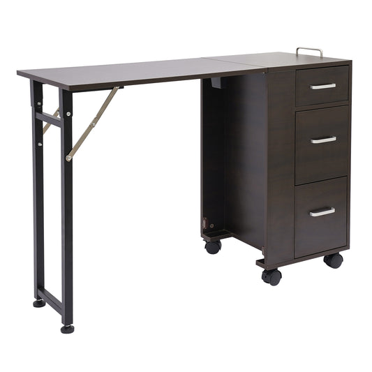 Manicure Tafel – Nageltafel – Nagelstudio Meubel – Schoonheidstafel – Bureau – Inklapbaar & Mobiel – Stille Lades & Stevig MDF Donkerbruin