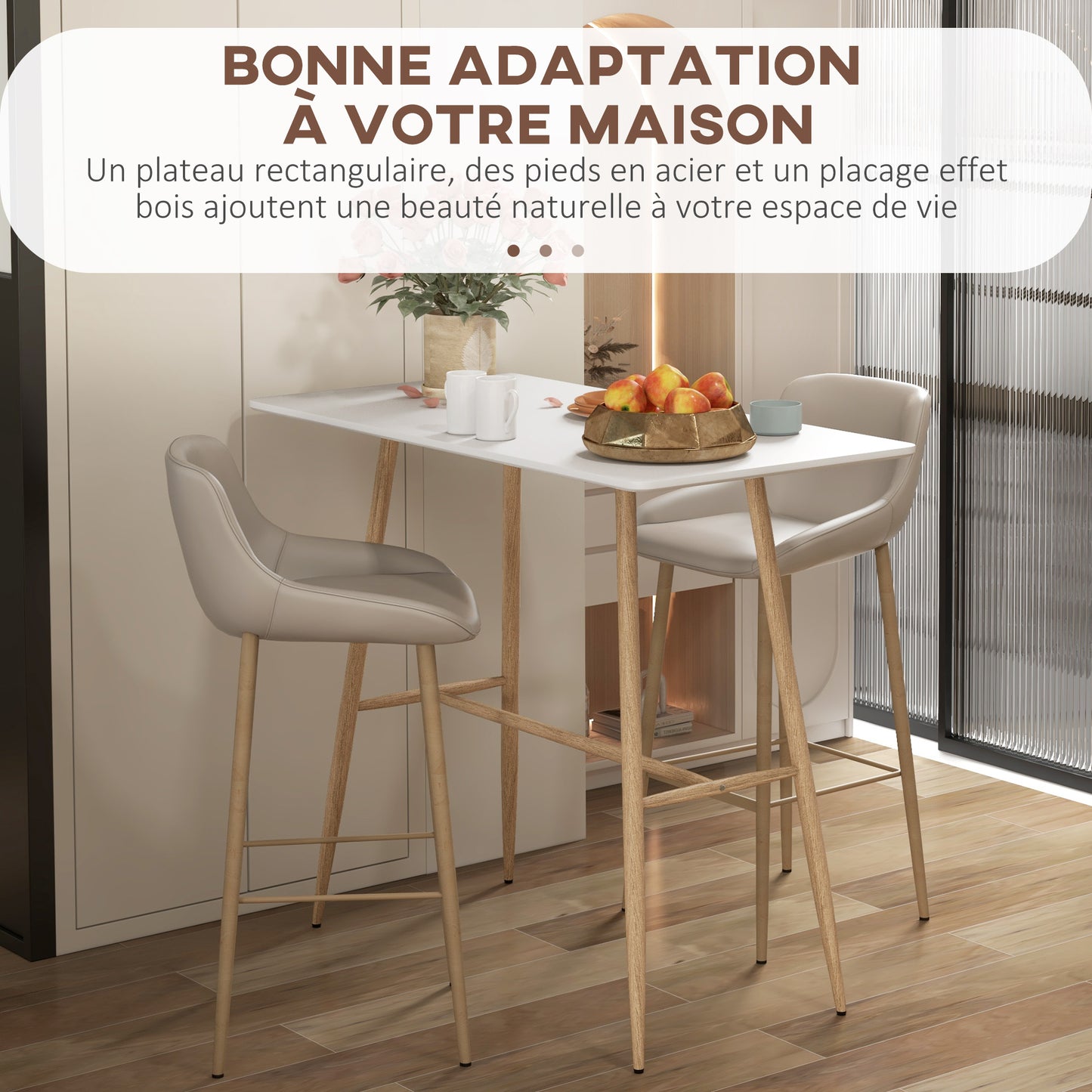 Hoge Bartafel – Barkruk Tafel – Bar Eettafel – Sta Tafel – Bistrotafel – Wit Houtstructuur Blad – Stalen Poten – Compact 120x60x98 cm – Geschikt Voor 4 Personen