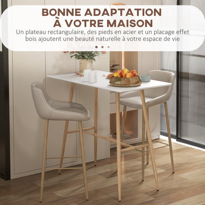 Hoge Bartafel – Barkruk Tafel – Bar Eettafel – Sta Tafel – Bistrotafel – Wit Houtstructuur Blad – Stalen Poten – Compact 120x60x98 cm – Geschikt Voor 4 Personen