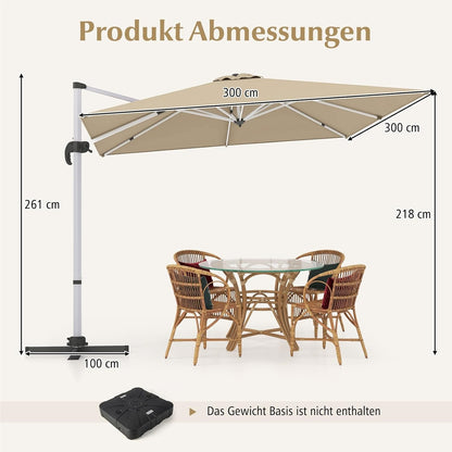 Tuinscherm Parasol – Tuintent Zonnescherm – Terrasparasol – Marktparasol – Beige – 300x300 cm Groot – 360° Draaibaar Met Slingerbediening