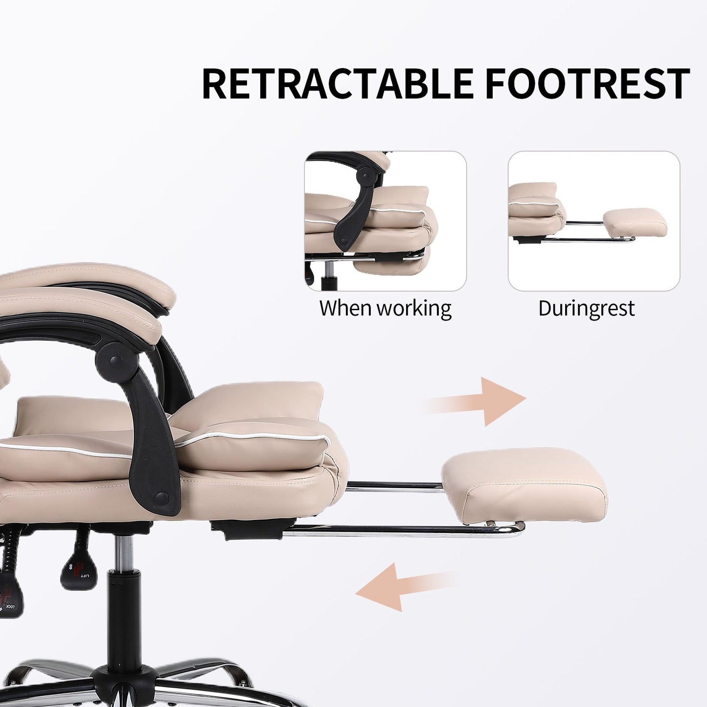 Bureaustoel – Werkstoel – Gamestoel – Kantoorstoel – Bureaustoel Beige – Ergonomisch Met Voetensteun – 360° Draaibaar Met Zachte Kussen