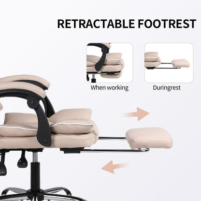 Bureaustoel – Werkstoel – Gamestoel – Kantoorstoel – Bureaustoel Beige – Ergonomisch Met Voetensteun – 360° Draaibaar Met Zachte Kussen
