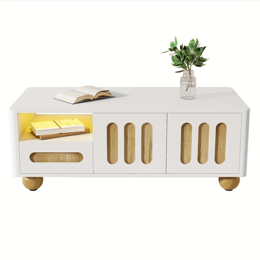 Modern Coffee Table with Storage - Large Living Room Center Table, Metal Construction, Rounded Safety Corners & Spherical Legs, Easy Assembly Required - Ideal for Apartments, Offices, or Homes, Coffee Table for Living Room, A