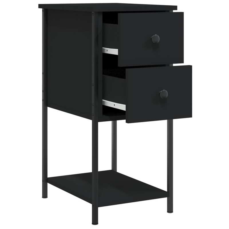 Nachtkastje – Bijzettafel – Bedkastje – Opbergkastje – Zwart – Hardhout En Bewerkt Hout – 32x42x70 cm – Multifunctioneel En Duurzaam