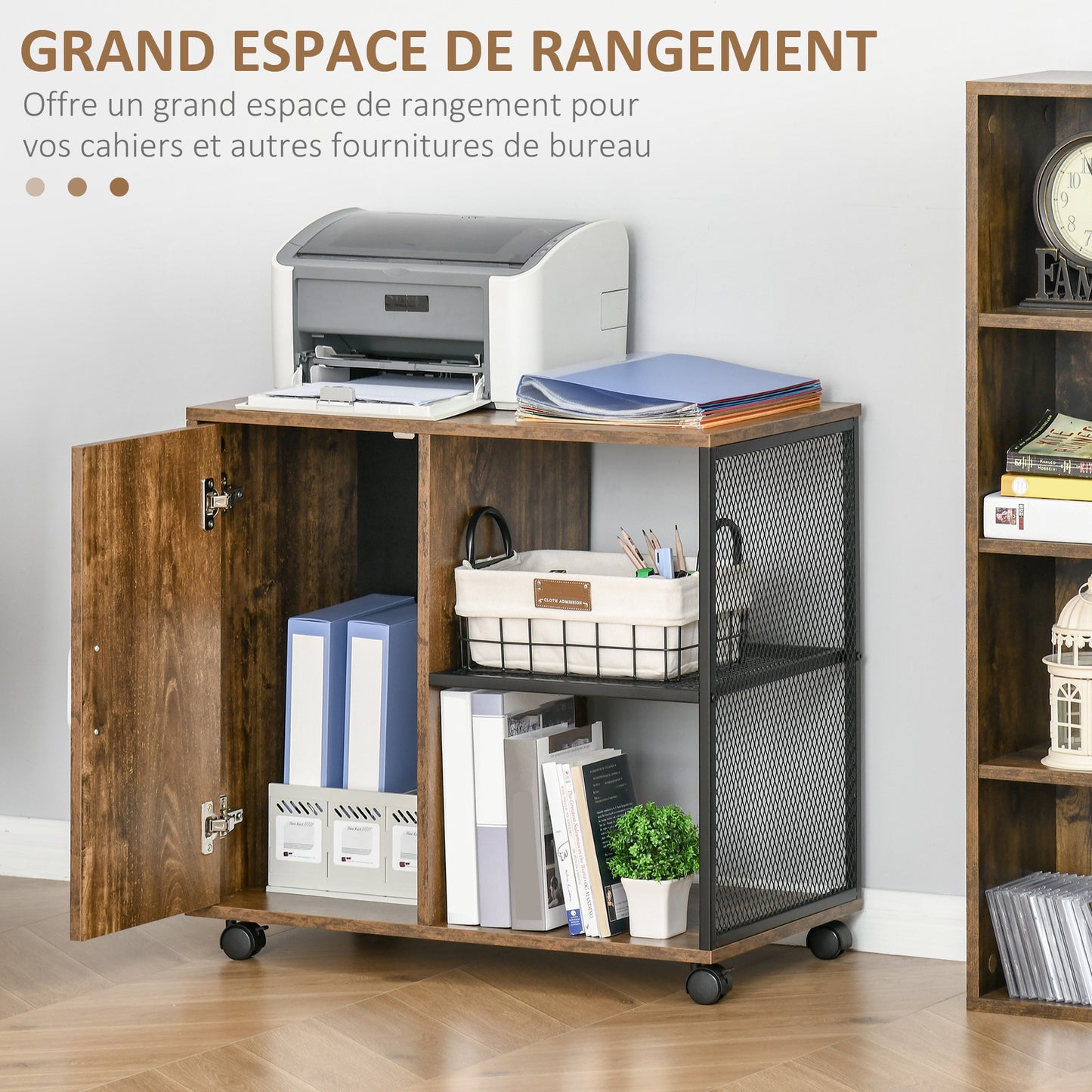 Printerstandaard – Printhouder – Opbergmeubel – Bureaukast – Kantoororganizer – Industriële Vintage Look – 360° Draaibare Wieltjes – Robuust Spaanplaat Met Metaal