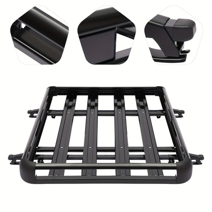 Dakkofferrek Aluminium – Dakmand – Bagagerek – Dakdrager – Universele Rooftop Cargo Basket – Zwart – 127x97 cm – Max 68 kg draagvermogen