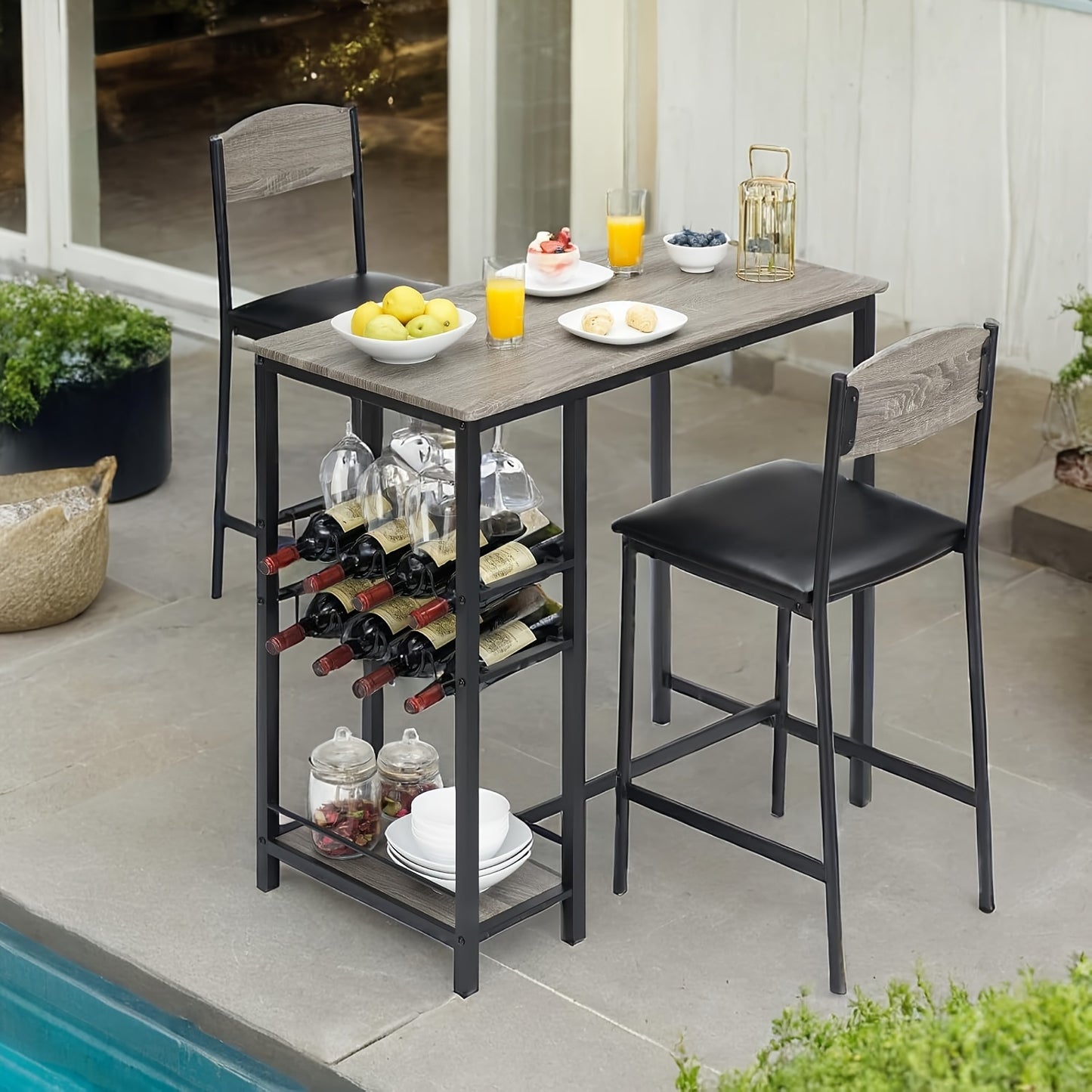 Bartafelset – Barkrukset – Barmeubel – Statafel – Bistroset – Met Opbergruimte – Ergonomische Zithoogte – Grijs