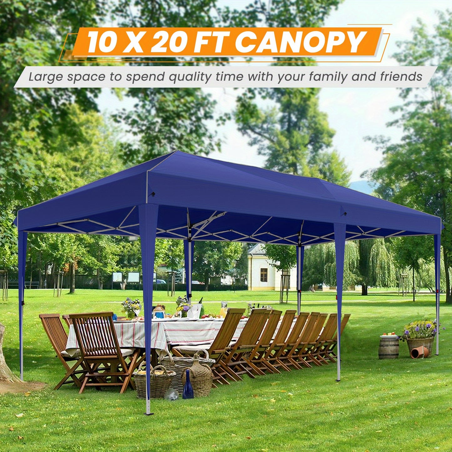 3.05x6.1meter Foldable Pop-up Awning With 6 Side Walls, One-click Installation Awning Tent, Easy Installation, Shade Party Tent, Outdoor Awning, Sun Protection, Suitable For Festivals, BBQs, Camping, Patios, Parties