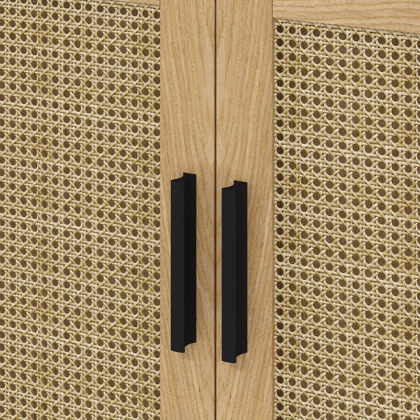 Badkamerkast – Badkamermeubel – Opbergkast – Kolomkast – Wastafelonderkast – Boho Design Met Rattan – U-Vormige Uitsparing – Eikenhoutlook