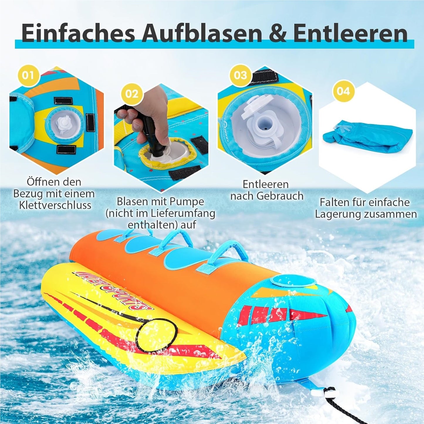 Banaanboot – Opblaasbare Boot – Waterspeelgoed – Sleepboot – Waterpret Tube – 3-Persoons – EVA-Comfortzitplaatsen – Puncturebestendig PVC