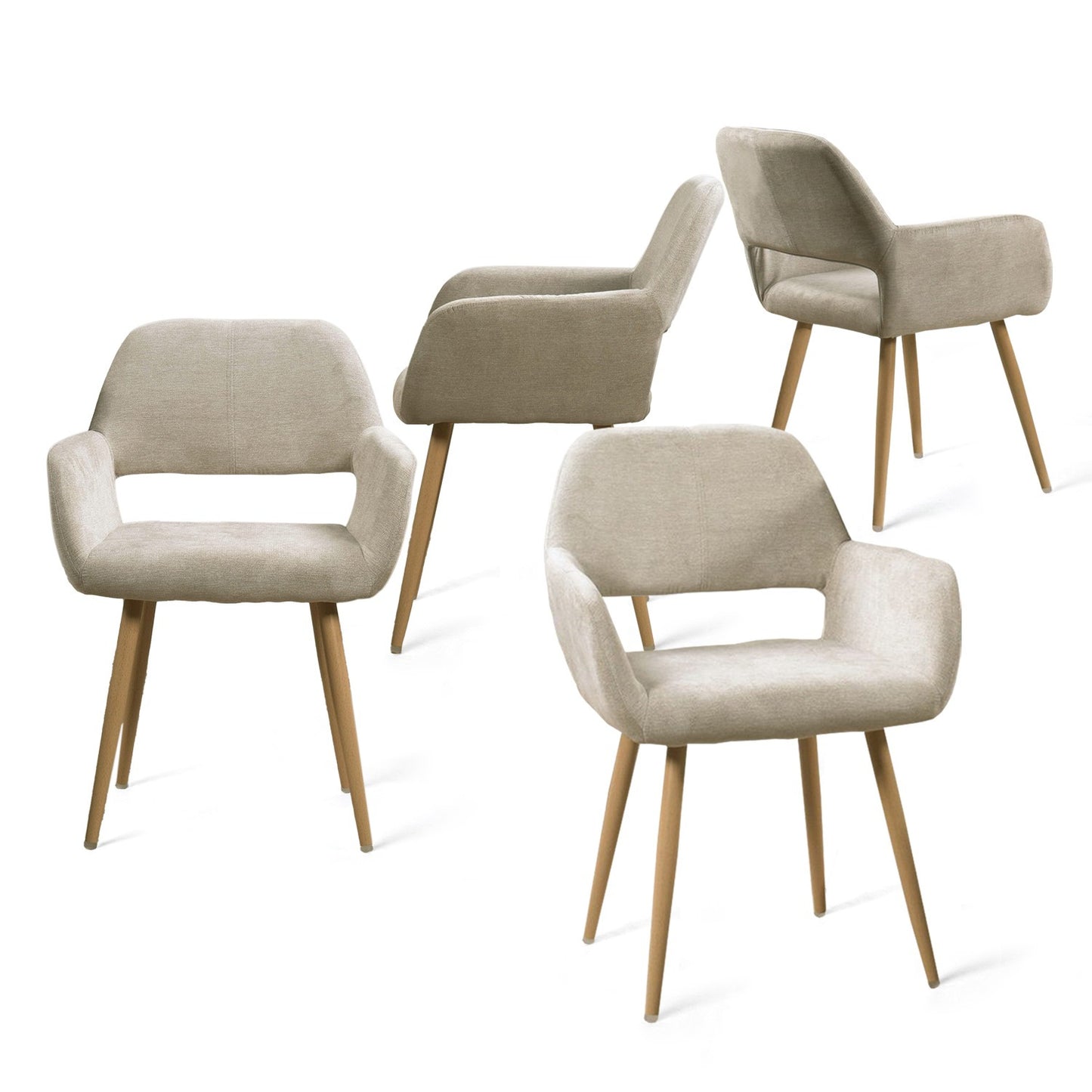 Eetkamerstoel – Stoel Met Armleuning – Designstoel – Keukenstoel – Scandinavische Stoel – Comfortabel Gestoffeerd – Metaal Met Houten Poten – Beige – 56x56x78 cm