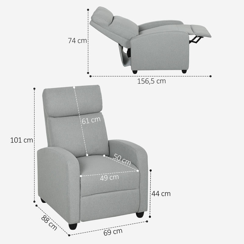 Relaxfauteuil – Lounge Chair – Verstelbare Fauteuil – Relaxstoel – Zitfauteuil – Lichtgrijs – Handmatig Kantelbaar Tot 135° – Uitschuifbare Voetensteun