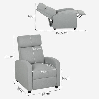 Relaxfauteuil – Lounge Chair – Verstelbare Fauteuil – Relaxstoel – Zitfauteuil – Lichtgrijs – Handmatig Kantelbaar Tot 135° – Uitschuifbare Voetensteun