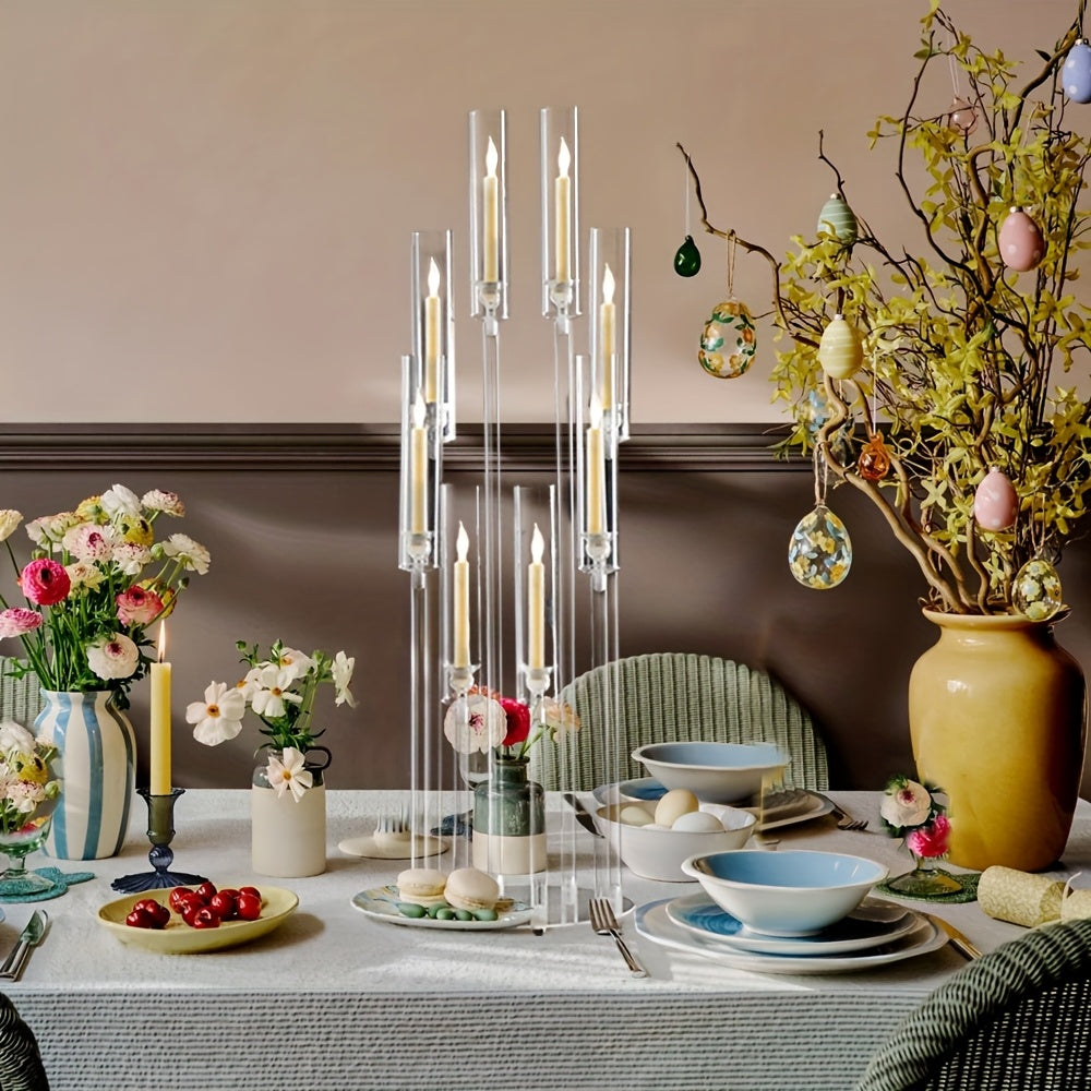 Acryl Kandelaar Set – Kandelaar Multi-arm – Kaarshouder Transparant – Candleabra Decor – Kaarshouder 8 Armen – Modern Design – Antislip Voetjes – 4 Stuks