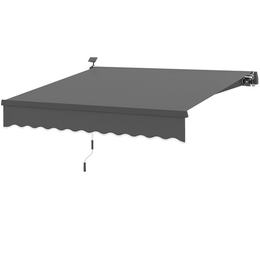 Zonnescherm – Knikarmscherm – Handbediend Zonnescherm – Uitvalscherm – Terrasscherm – Grijs – 300 cm Breed – Zonne-energie LED Verlichting