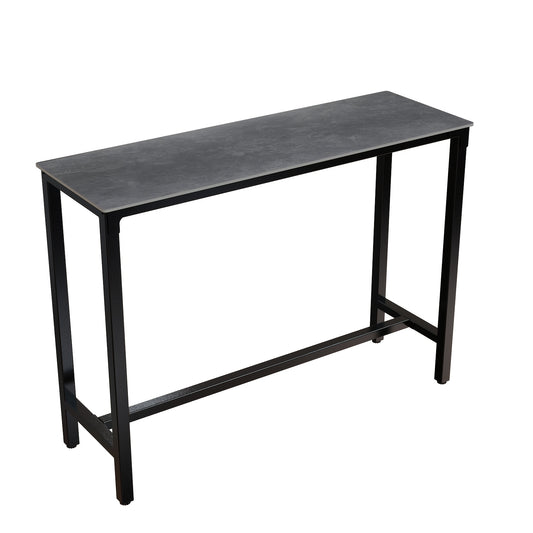 Bartafel – Bistrotafel – Keukentafel – Statafel – Barmeubel – Rechthoekig – Zwart Metalen Frame – Faux Marmer Tafelblad 120x40x105 cm