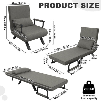 Slaapbank – Slaapfauteuil – Slaapstoel – Logeerbed – Zetelbed – 3-in-1 Multifunctioneel – Verstelbare Rugleuning – Stevig Gelakt Legeringsstaal Frame – Maximaal Draagvermogen 200 kg
