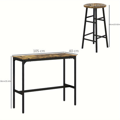 Bartafelset – Barkrukken Set – Eettafel Industrieel – Bar Meubel Set – Keukentafel 3-Delig – Stalen Frame – Rustiek Bruin