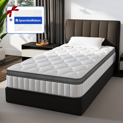 Carroltt Mattress 90x190/90x200, Spring Mattress 25cm High with Fitted Sheet, 7-zone Mattress, Pocket Spring Mattress