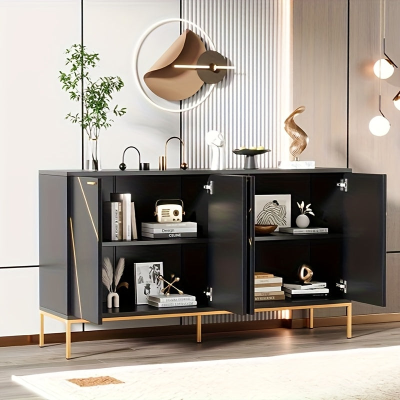 Dressoir – Sideboard – Opbergkast – Ladekast – Buffetkast – Zwart Met Gouden Accenten – Stevige Metalen Constructie – Compact 31,5x59x15 cm