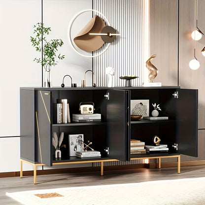Dressoir – Sideboard – Opbergkast – Ladekast – Buffetkast – Zwart Met Gouden Accenten – Stevige Metalen Constructie – Compact 31,5x59x15 cm