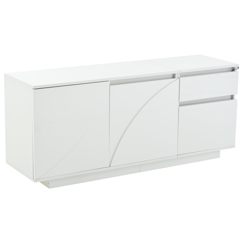 Modern White MDF Sideboard with 3 Doors & 1 Drawer - High-Gloss Contemporary Storage Cabinet with Adjustable Shelves, Golden-Toned Hardware, Space-Saving Design for Living Room, Dining Room, Entryway - Durable Metal Frame & M