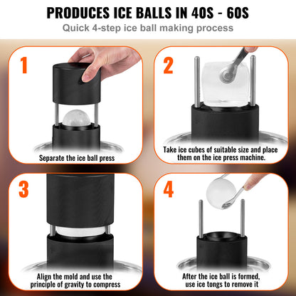 Ijsballenmaker – Ijsbalmaker – IJsblokjesvorm – Ice Cube Mold – Whiskey Ijsballen Pers – Aluminium – Ø 60 mm Grote Ronde Ijsballen
