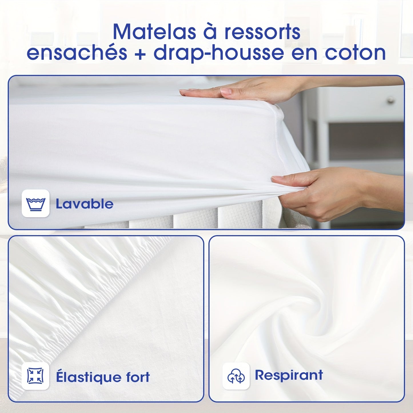 Matras 90x190 cm – Eenpersoonsmatras – Pocketveringmatras – Veermatras – 7-Zone Matras – 25 cm Dikte – Ademend Katoenen Hoes – Traagschuim Pillow Top