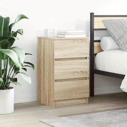 Nachtkastje – Bijzettafel – Nachtkast – Ladekastje – Opbergkast – Set van 2 – 3 Lades – Massief Eikenhout – Compact 39x35x65 cm