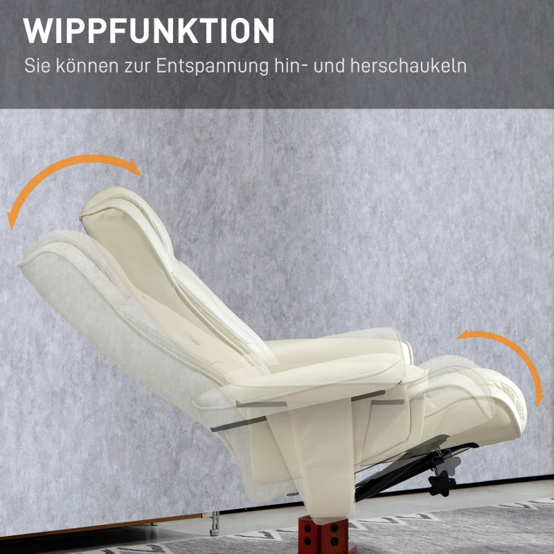 Schommelstoel – Relaxstoel – Fauteuil – Loungestoel – Wipstoel – Verstelbare Rugleuning – Synthetisch Leer Crème Wit