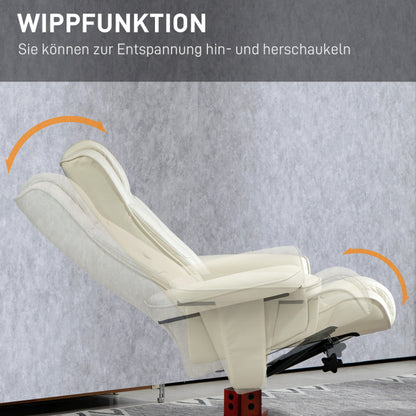Schommelstoel – Relaxstoel – Fauteuil – Loungestoel – Wipstoel – Verstelbare Rugleuning – Synthetisch Leer Crème Wit