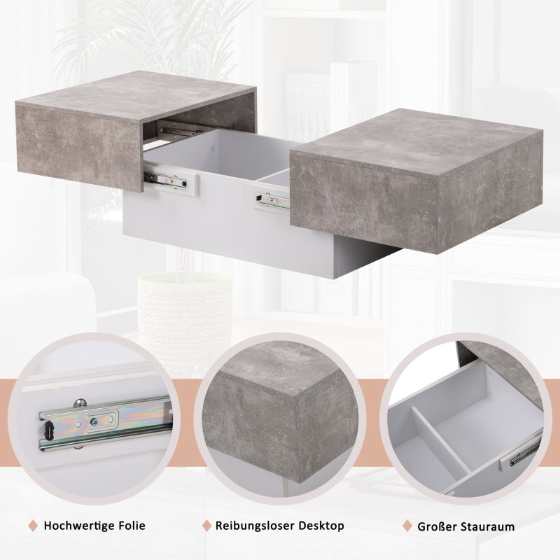 Retro Extendable Coffee Table Suitable for Living Room with Retractable Table & Storage Drawers/Cabinets - Self-Assembling Modern Center Table, Space-Saving Design, Height Compatible for Sofa, Durable Study (No Wood)