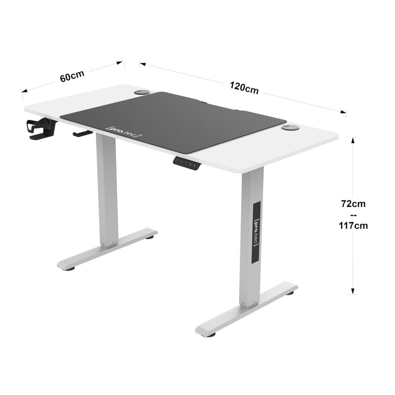 Bureaublad – Bureau – Zit-Sta Bureau – Verstelbaar Bureau – Elektrisch Verstelbaar – Hoogte 72-117 cm – XXL Muismat 120x60 cm – Zwart