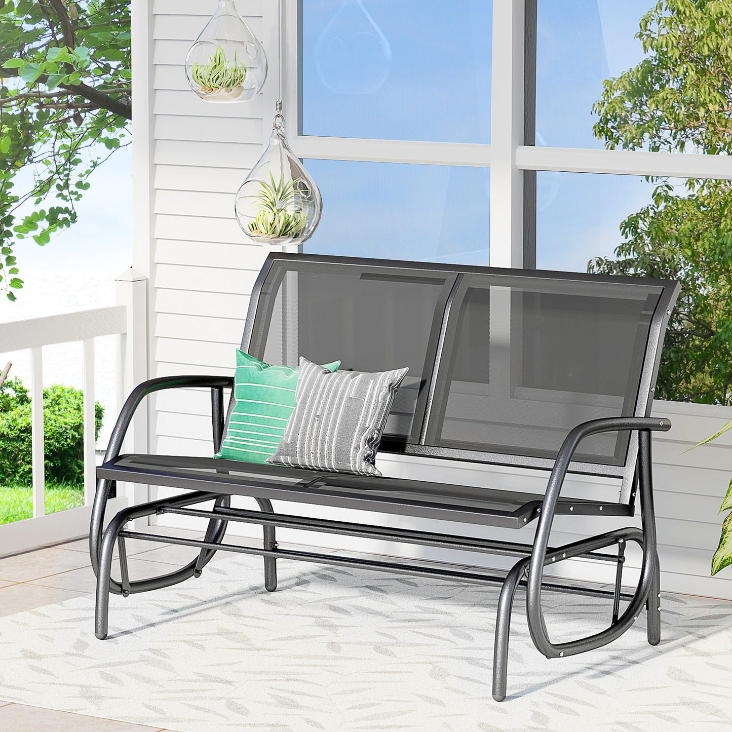 Tuinstoel – Schommelbank – Tuinbank – Loungestoel – Buitenbank – Metalen Frame – Ademend Mesh – Schommelfunctie – 2-Persoons – 120x70x88 cm