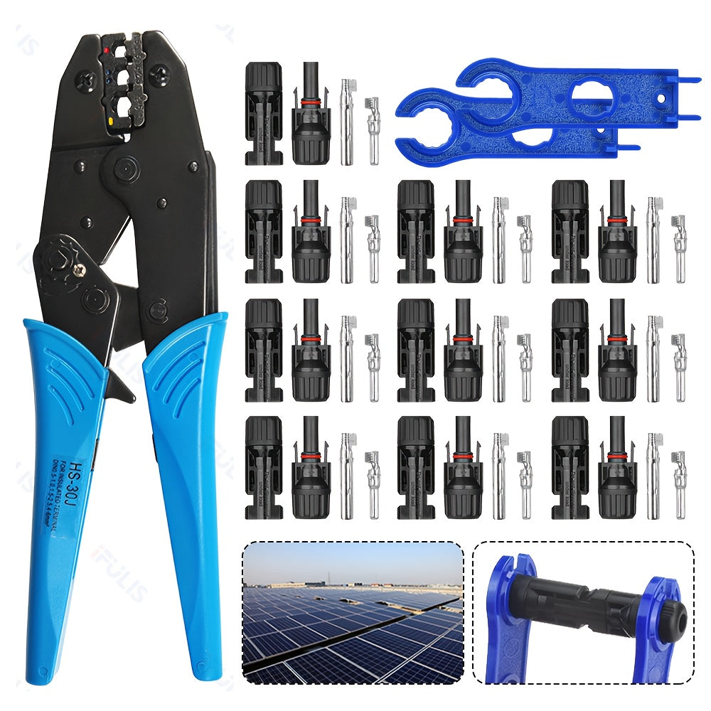 PV-Connector Set met Druk- en Klemgereedschap – MC4 Connectoren, Platte Moer met Koperen Kern, PPO Isolatie en Koper-Tin Plating – Geschikt voor Thuisinstallatie en Onderhoud