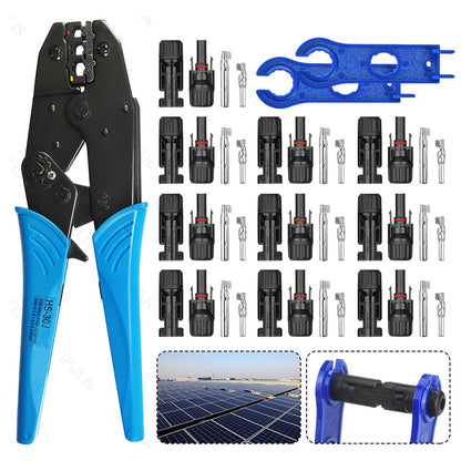 PV-Connector Set met Druk- en Klemgereedschap – MC4 Connectoren, Platte Moer met Koperen Kern, PPO Isolatie en Koper-Tin Plating – Geschikt voor Thuisinstallatie en Onderhoud