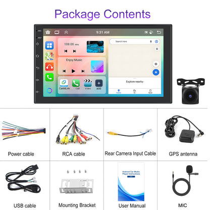 2 Din Autoradio – Multimedia Systeem – Navigatie Systeem – Touchscreen Radio – Auto Stereo – 7 Inch IPS Scherm – 6GB RAM & 128GB Opslag – Draadloze CarPlay & GPS Navigatie