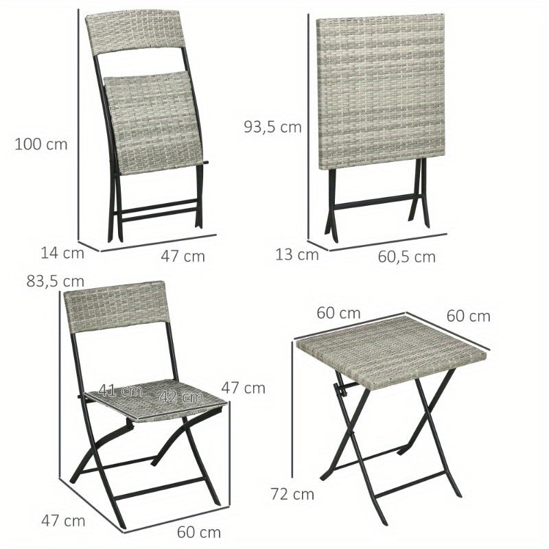 Rattan Bistro Set – Balkonset – Tuinmeubel Set – Outdoor Stoelen – Tuintafel – Lichtgrijs Metalen Frame – Duurzaam & Ruimtebesparend