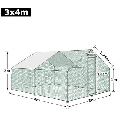 Kippenhok – Kippenren – Pluimveestal – Buitenren – Dierenhok – 3x4x2m – Gegalvaniseerd Stalen Frame – PE Dak – Ruim, Roofdierbestendig en Eenvoudig te Monteren