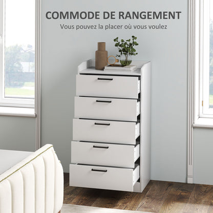 Ladekast – Commode – Opbergkast – Kledingkast – Dressoir – 5 Lades – Melamine Afwerking – Anti-Kantel Systeem – Modern Wit
