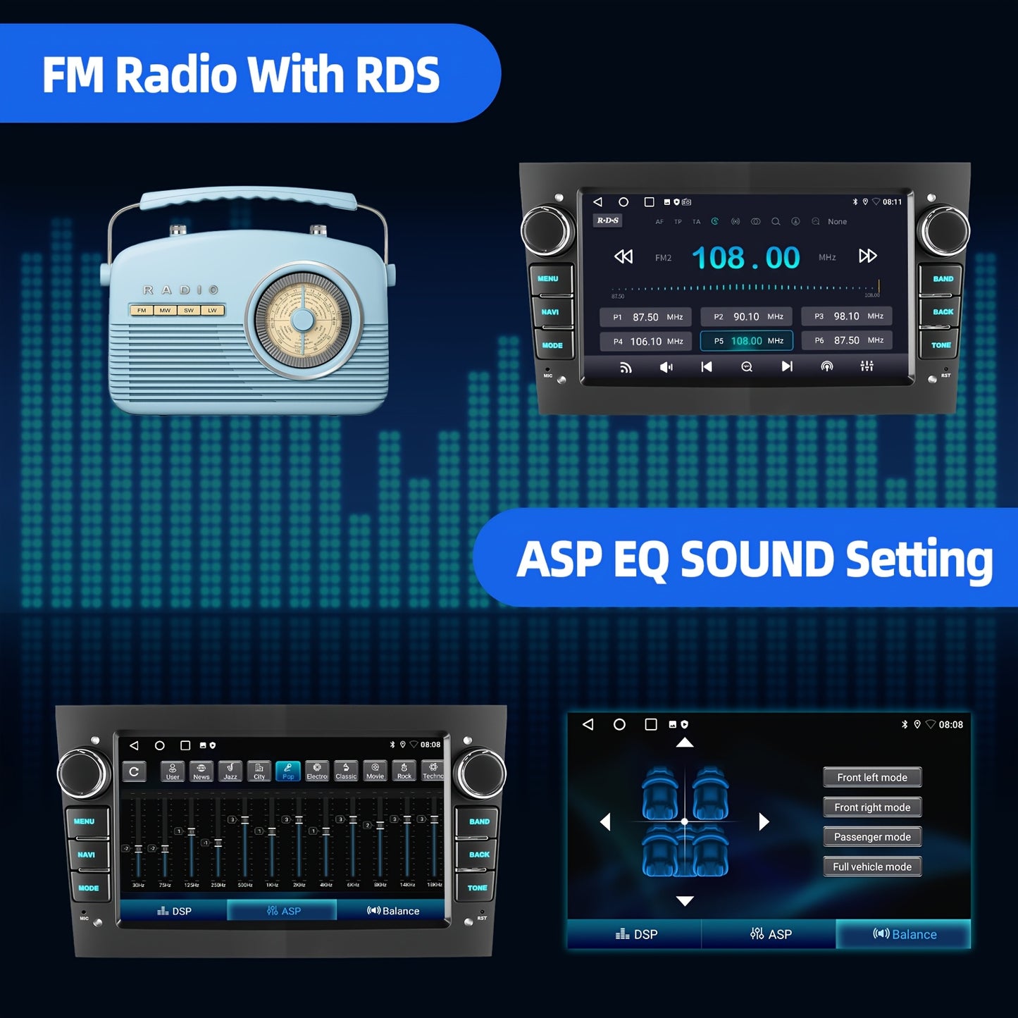 Autoradio Opel Astra H/G Corsa C/D Zafira B Vectra – 2 DIN 7 Inch Android 15 Touchscreen – Draadloos CarPlay & Android Auto – AHD Achteruitrijcamera & Stuurwielbediening